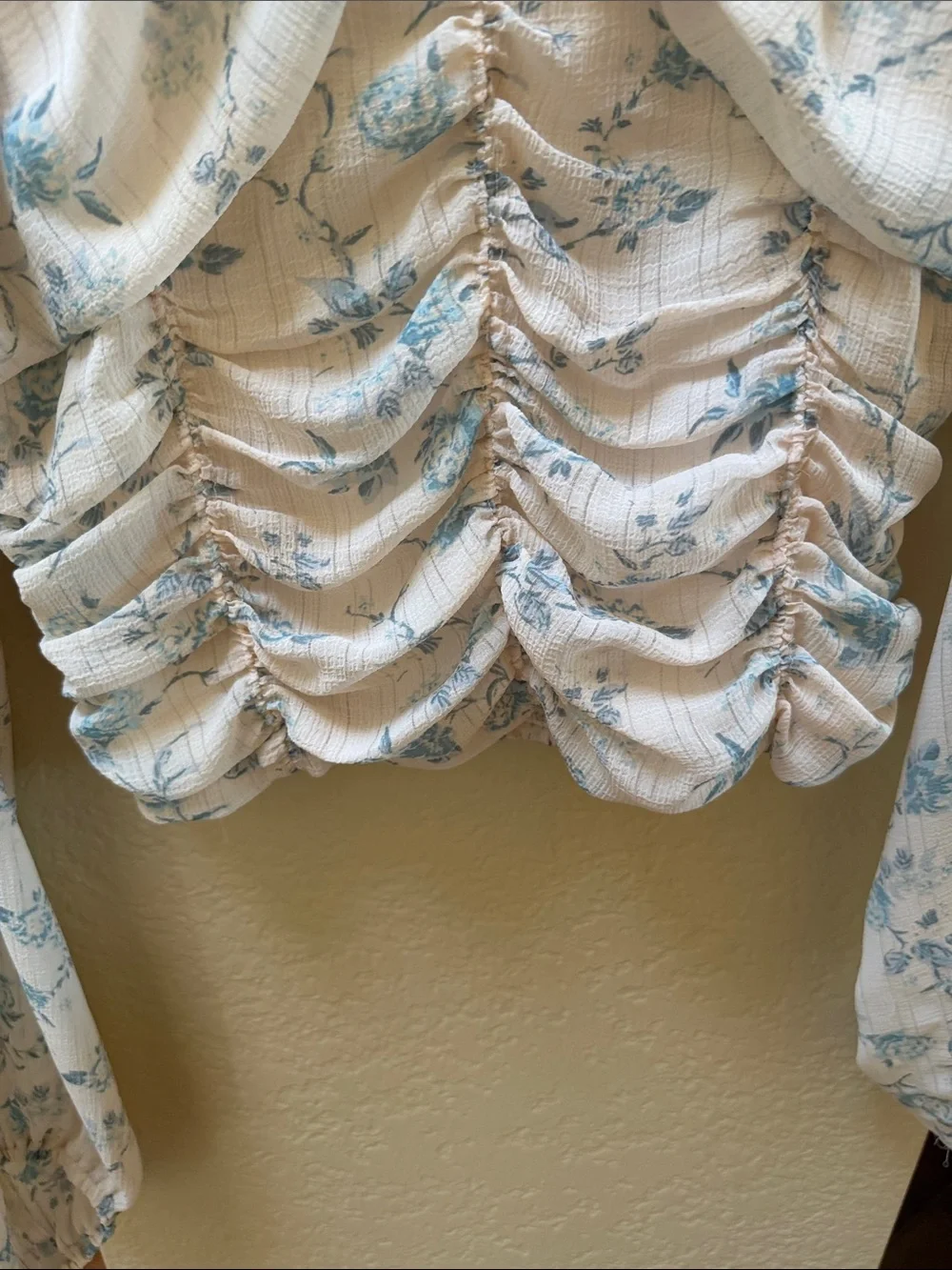 Free People Cream Top with Light Blue Floral Print